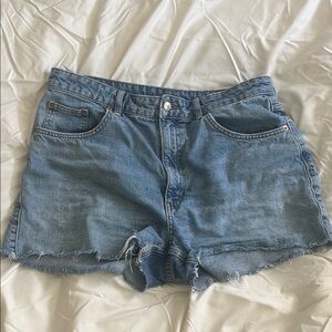 Topshop Blue Jean Shorts High-Waisted Frayed